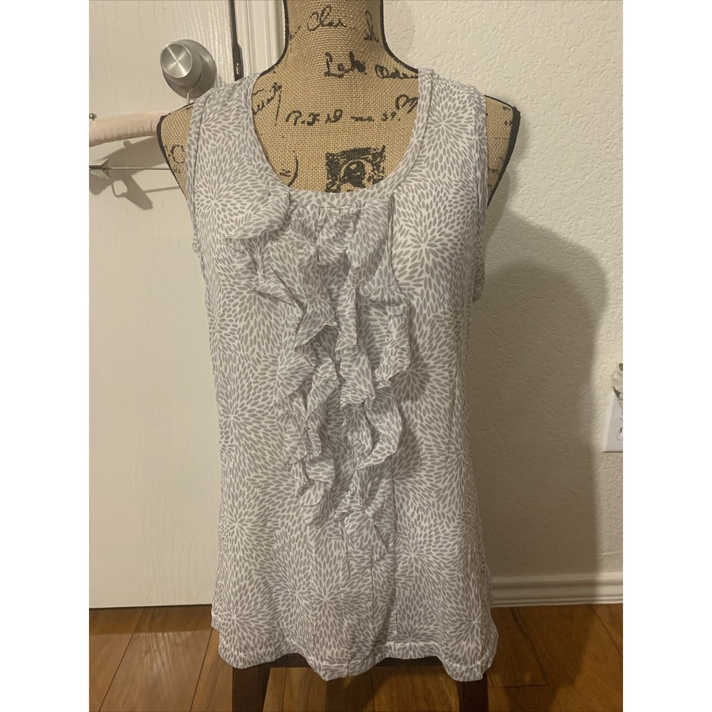 chicos 2 100% nylon ruffled women's blouse sleeveless floral pattern GUC